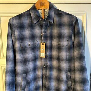 Tailor Vintage Cozy Blue & Gray Plaid Sherpa-Lined Shirt Jacket – Size Medium